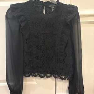 Aqua Black Sheer Lace Blouse